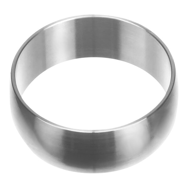 A stainless steel ring on a white background.