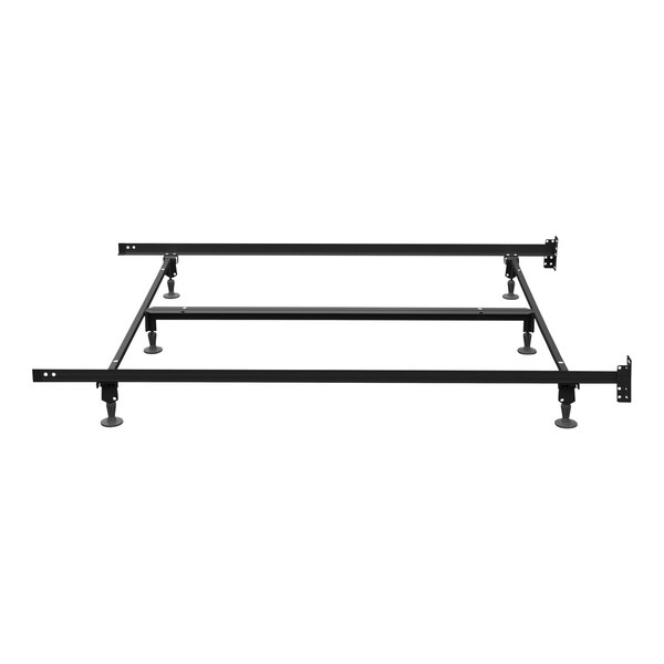 A black metal Rize Home king bed frame with four legs and a metal base.