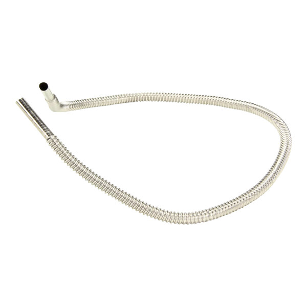 A flexible metal hose with silver tubing.