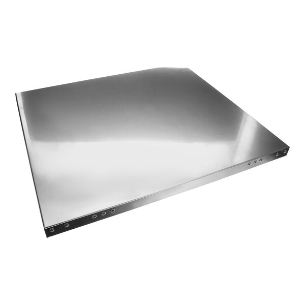 A stainless steel rectangular tray with holes.