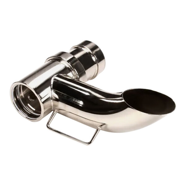 A stainless steel Pitco drain line downspout with a metal handle.