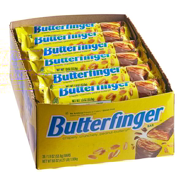 A box of BUTTERFINGER candy bars.