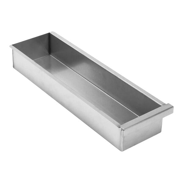 A silver rectangular metal container with a lid and a handle.