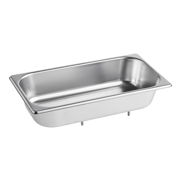 An Avantco stainless steel water pan with a lid.
