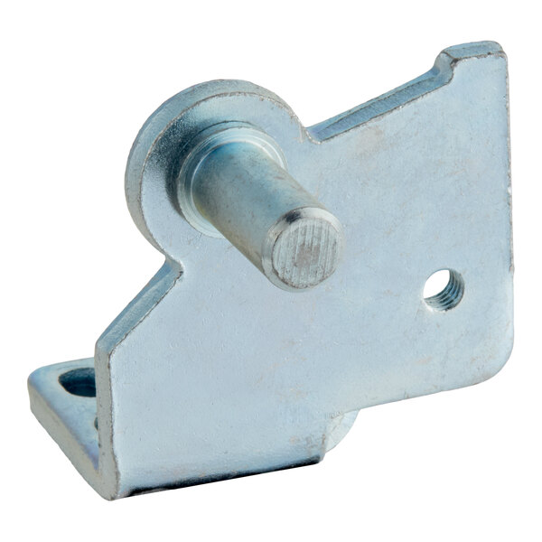 A metal bottom right hinge for refrigeration units.