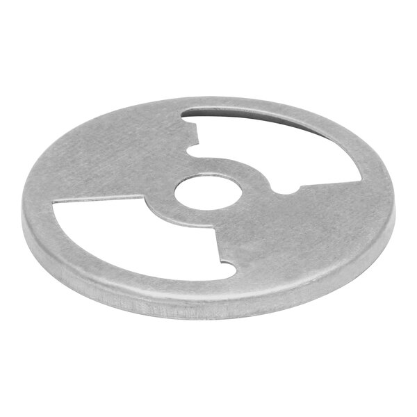 A circular metal Vulcan air shutter with a hole in the center.