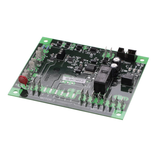 A green Vulcan Motor Control Board with many small components.