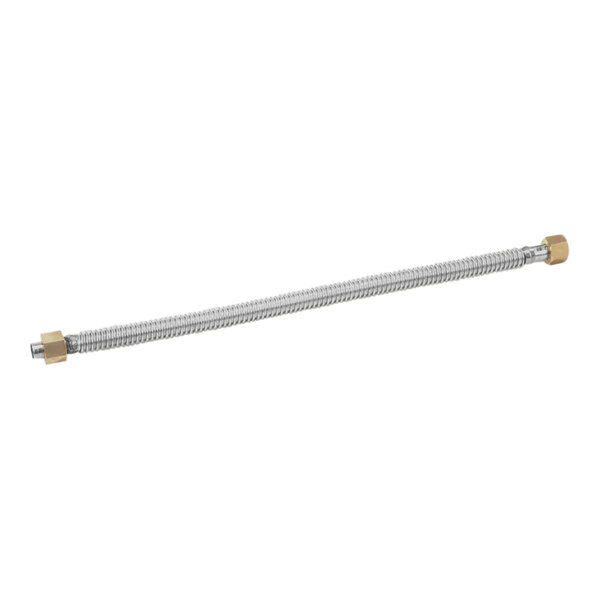 A stainless steel Imperial Range corrugated flex tubing with a brass nut on the end.