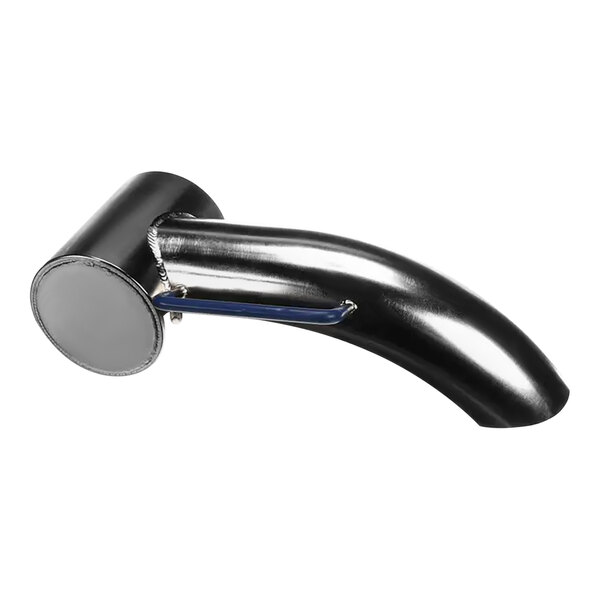 A black metal pipe with a blue handle.