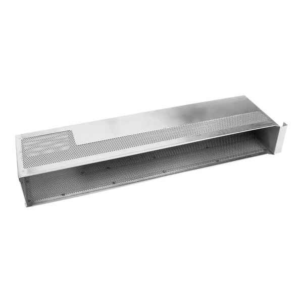 A metal box with a metal cover and holes on it.