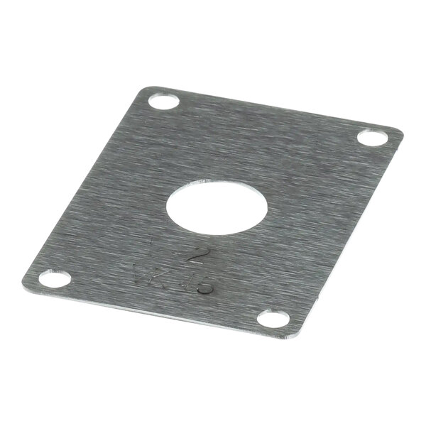 A metal square plate with holes.