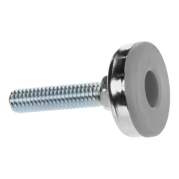 A close-up of a Vulcan leveling leg with a screw.