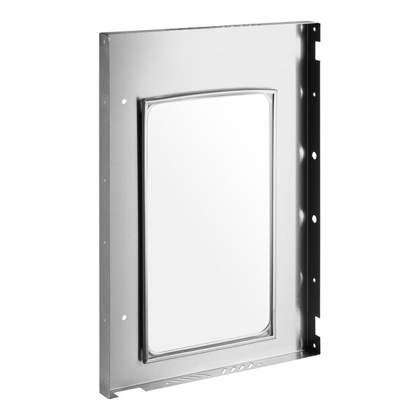 A silver rectangular Vulcan panel door with a glass mirror.