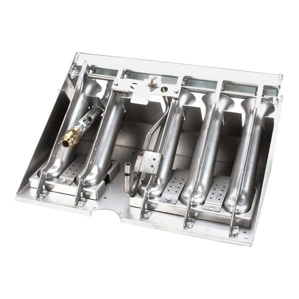 A metal box with many metal tubes and valves.