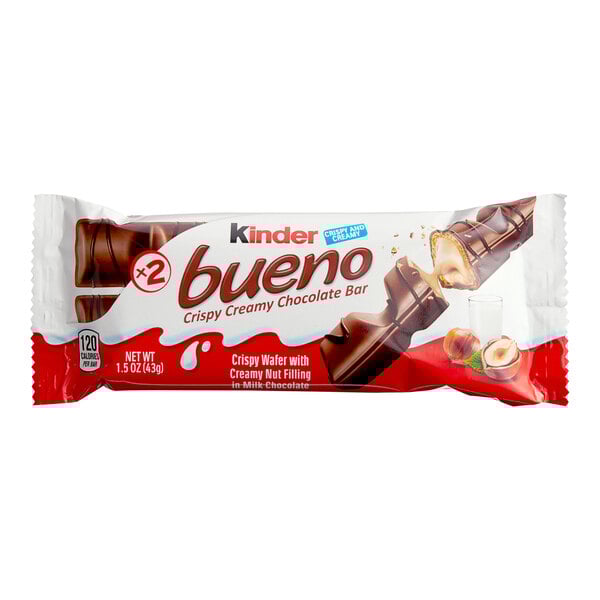 A white and red KINDER® Bueno chocolate bar.