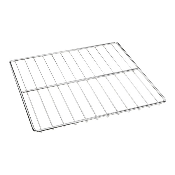 A metal rack with a wire grid on a white background.