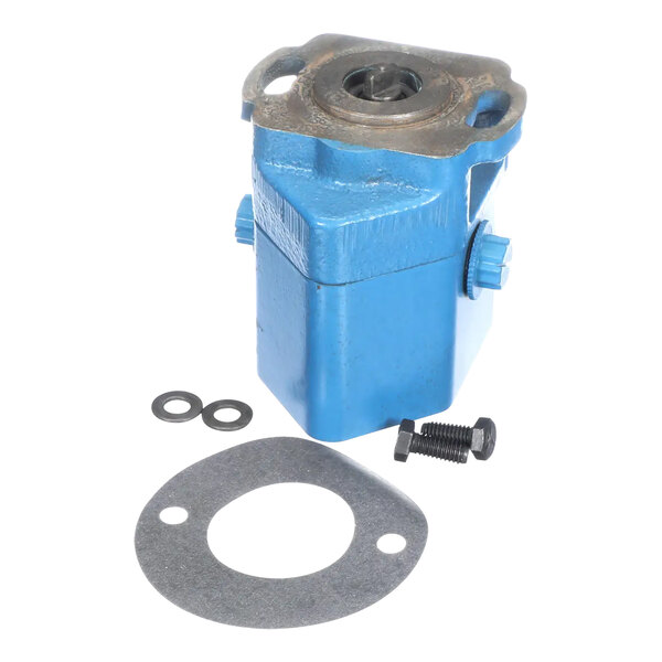 A blue metal Pitco hydraulic pump with gasket and seal parts.