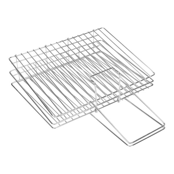 A metal grill with two wire racks on top.