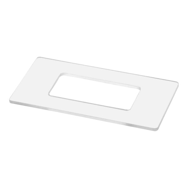 A white rectangular plastic Ice-O-Matic pump insert with a hole in the middle.