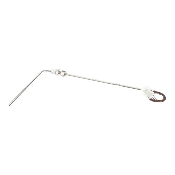 A long metal rod with a wire and a red circle at one end.