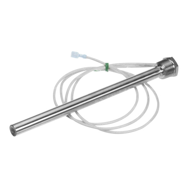 A metal rod with a wire and a stainless steel pipe with a hose attached to it.