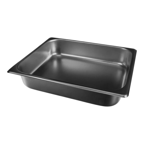 A Vulcan Proofer pan with a black lid on a silver tray.