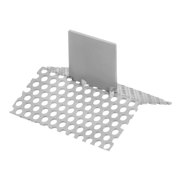 A metal grate with holes on a white background.