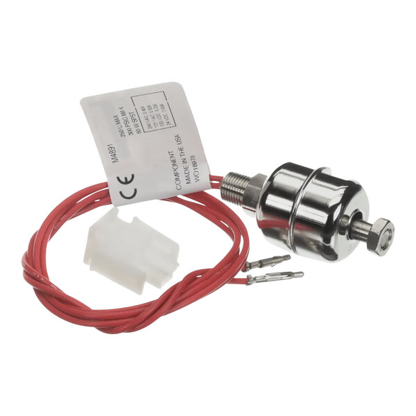 A Pitco liquid hex return switch with wires and a red switch.