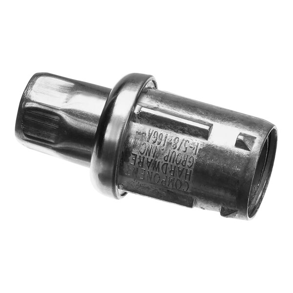 A close-up of a black metal Vulcan adjustable foot.