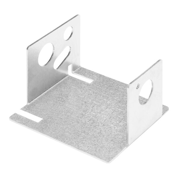 A metal corner bracket with holes for mounting.