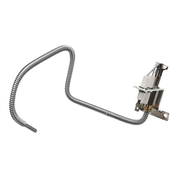 A stainless steel Pitco electric ignition assembly with a white object attached to it.