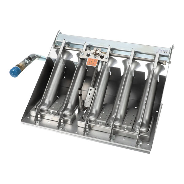 A metal Pitco burner assembly with several metal tubes and valves.