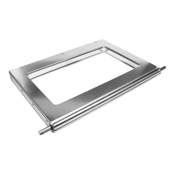 A metal frame with a white screen on a Vulcan door.