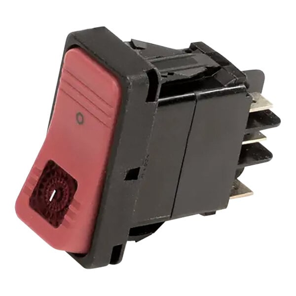 A red Pitco switch with a black plastic cover and red LED button.