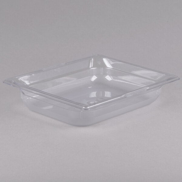 A clear plastic container with a clear lid.