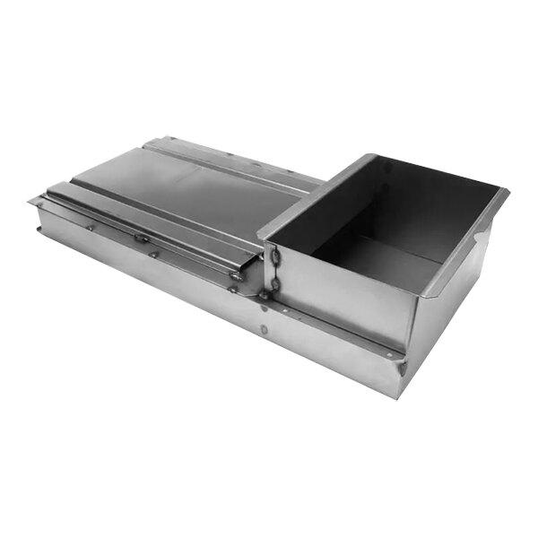 A stainless steel metal box with a lid on it.