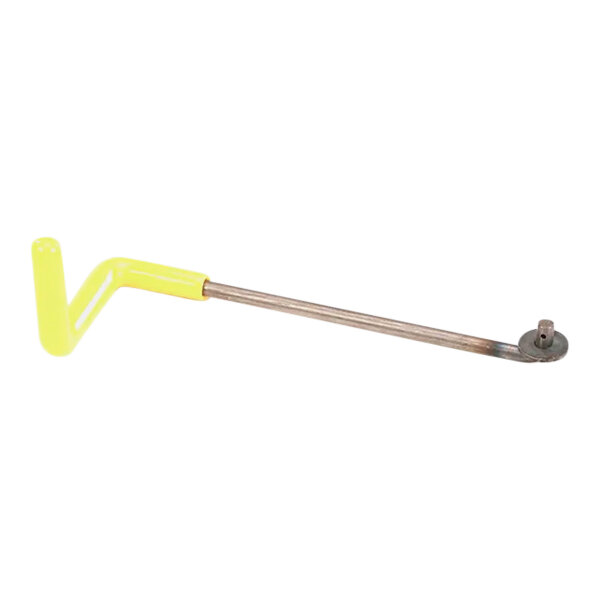 A yellow metal rod with a yellow handle on a white background.