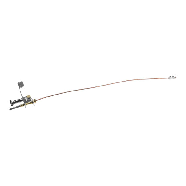 A Vulcan griddle pilot assembly with a long thin metal rod and a long thin wire with a small metal hook on the end.