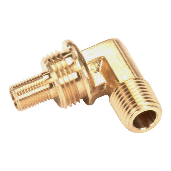 An Imperial Range 90 degree brass elbow with a threaded end.