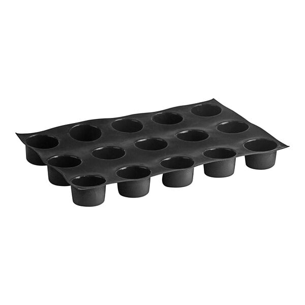 A black Sasa Demarle muffin pan with 15 compartments.