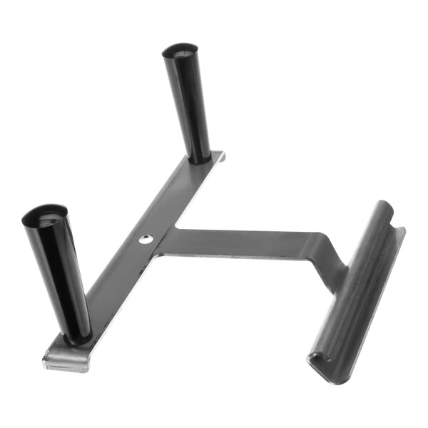 A metal object with a black handle.