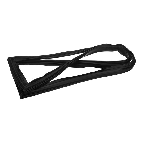 A close-up of a black rubber seal on a white background.