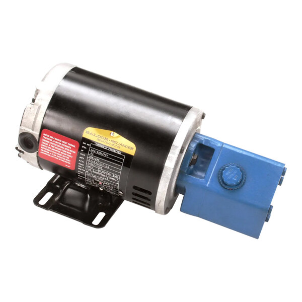 A black and blue electric motor with a white cover.