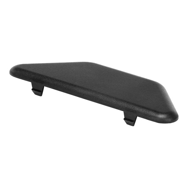 A black plastic Ice-O-Matic cover hinge end cap with a black handle.