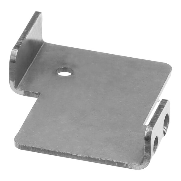 A metal Vulcan bracket with two holes in it.