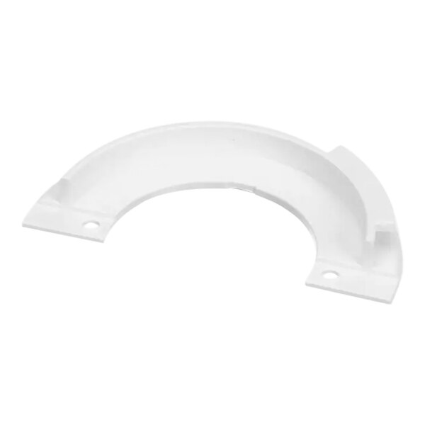 A white circular plastic Ice-O-Matic water pump mount with holes.