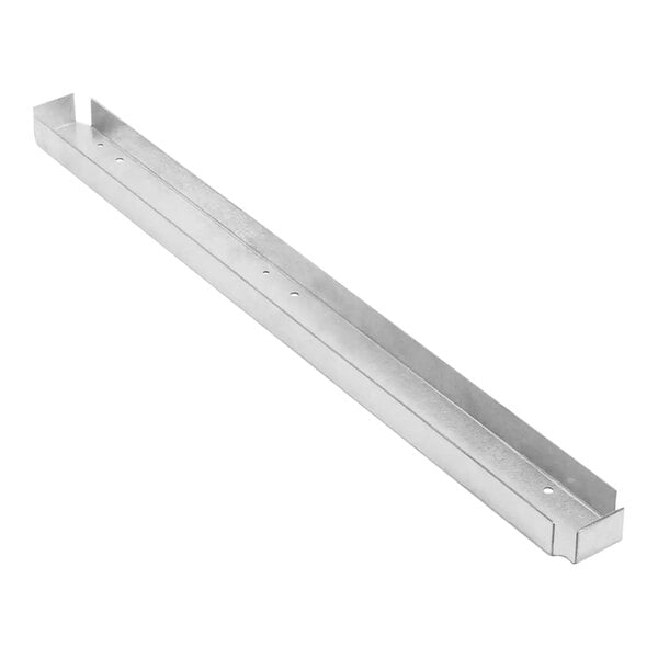 A stainless steel metal beam with holes.
