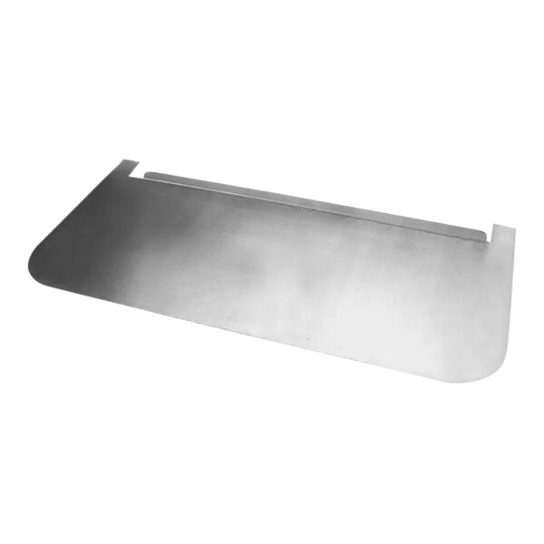 A stainless steel rectangular splash guard tray for a Pitco fryer.