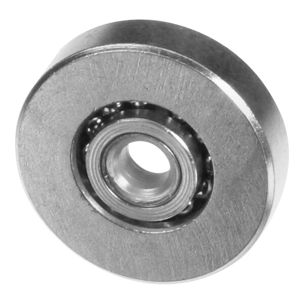 A close-up of a Vulcan stainless steel ball bearing with a metal ring.