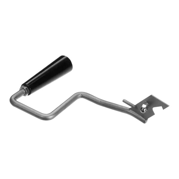 A metal tool with a black handle.